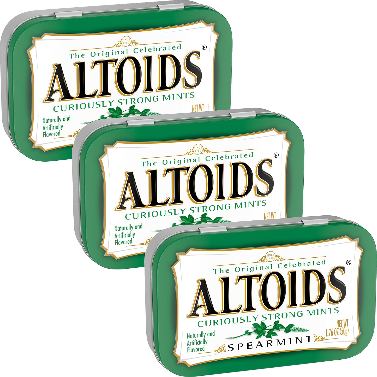 Spearmint Curiously Strong Mints, 1.76 Ounce Each (3 Pack, 5.28 Ounce Total)