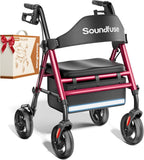 SOUNDFUSE Walkers for Seniors, Rollator Walker with Seat, 8" All Terrain Wheels, Double Support Bar, 16" Ergonomic Arc Seat and Comfortable Backrest, Dual Height Adjustable and Foldable Design