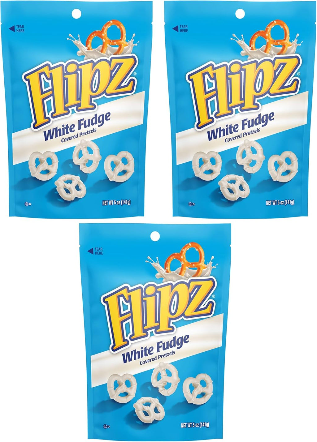 Flipz White Fudge Covered Pretzels - Pack of 3-5 oz Bags - Perfect for Snacking on the go and Stocking the Pantry - Classic Taste Everyone is Sure to Love