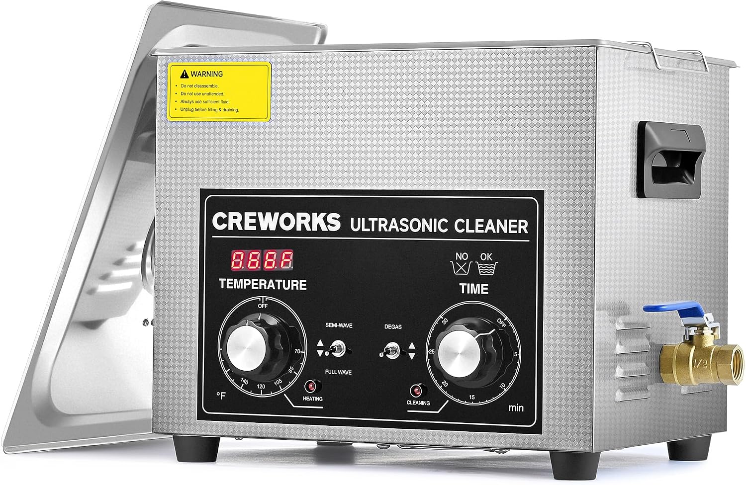 CREWORKS 10L Ultrasonic Cleaner with Heater and Timer, 240W Stainless Steel Ultrasonic Cleaner Machine with Degas & Gentle Modes, Ultrasonic Parts Cleaner with Knob Control for Machine Part Auto Tool