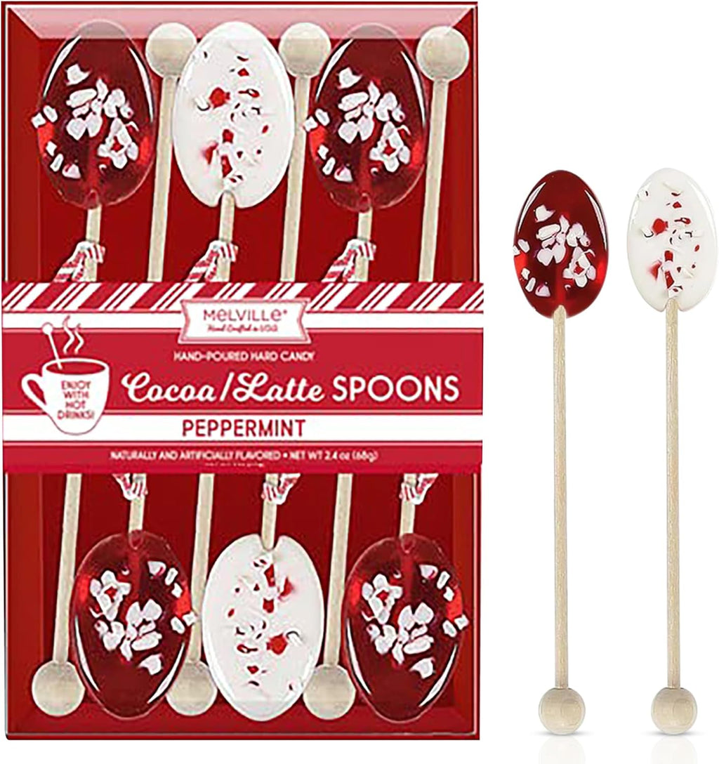 Melville Candy Hot Cocoa/Latte Spoons & Stirrers Gift Set - Made in the USA Stirrers for Hot Cocoa, Lattes, & Coffee - Individually Wrapped (6-count, Peppermint)