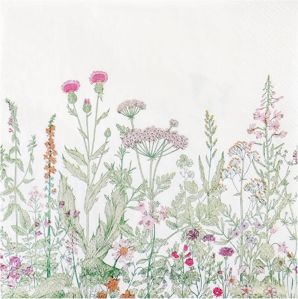 100 Wildflower Luncheon Napkins Floral Paper Hand Towels 6.5 x 6.5 Inch Vintage Botanical Green Leaves Herbs Party Napkins for Spring Summer Birthday Garden Tea Party Supplies