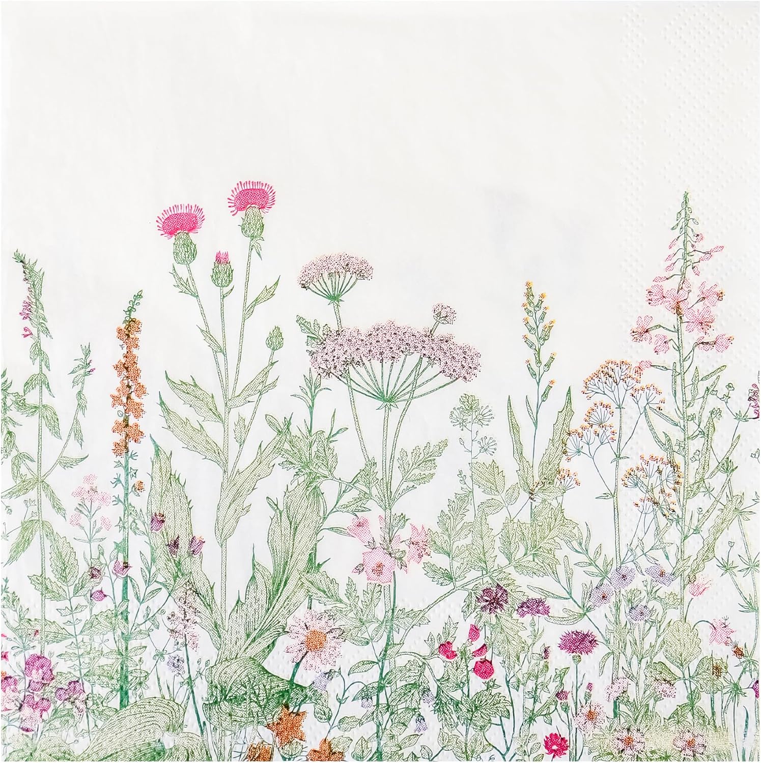 100 Wildflower Luncheon Napkins Floral Paper Hand Towels 6.5 x 6.5 Inch Vintage Botanical Green Leaves Herbs Party Napkins for Spring Summer Birthday Garden Tea Party Supplies