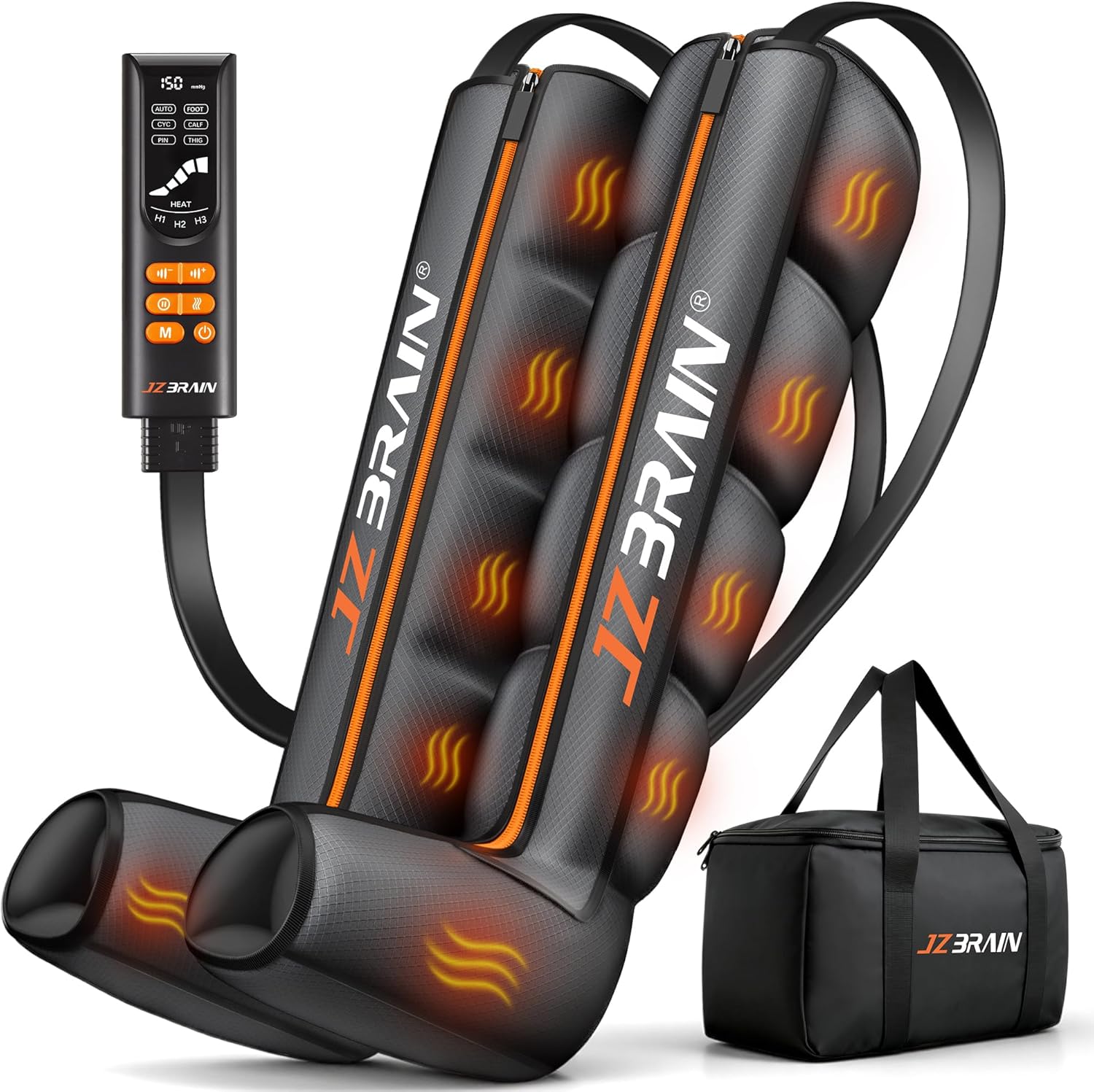 JZBRAIN Air Compression Leg Recovery Boots : Sequential Full Leg Compression Massager System for Muscle Relaxation & Relief - 11 Intensity 6 Modes 3 Heat for Athletes & Gym (Medium)