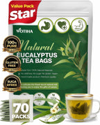 WOTIHA 70 Count Premium Eucalyptus Tea Bags - 100% Natural Eucalyptus Leaves, Boosts Respiratory Health,Non-GMO Caffeine-Free, Additive-Free, Sugar-Free, Vegan