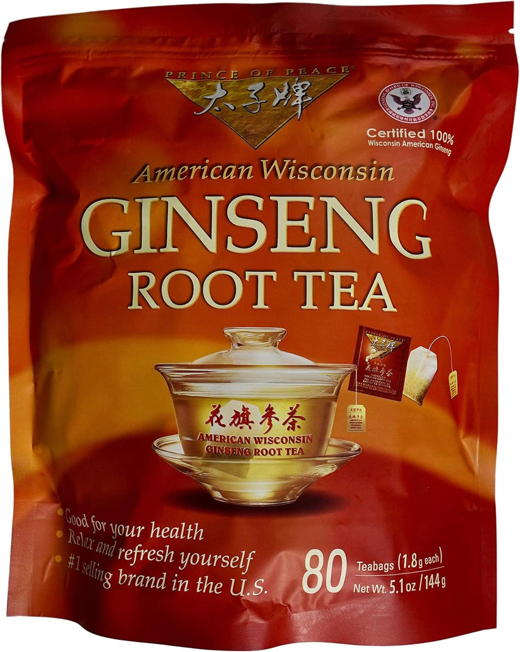 Prince of Peace 100% American Wisconsin Ginseng Root Tea, 80 Tea Bags
