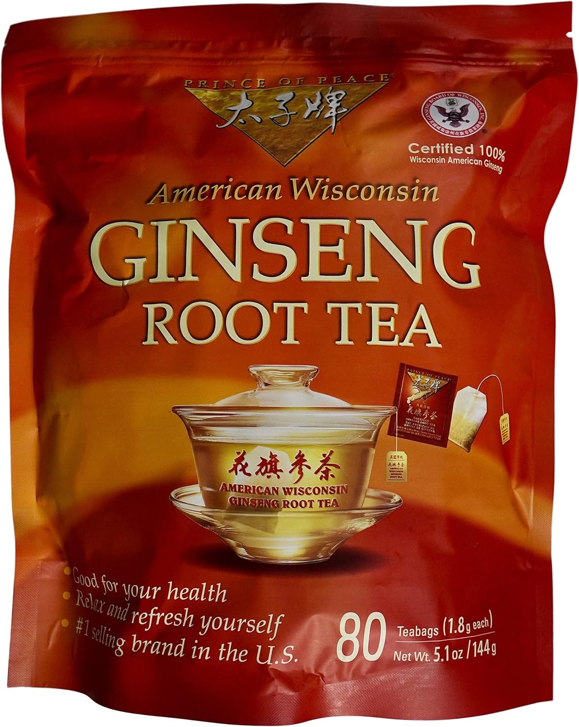 Prince of Peace 100% American Wisconsin Ginseng Root Tea, 80 Tea Bags