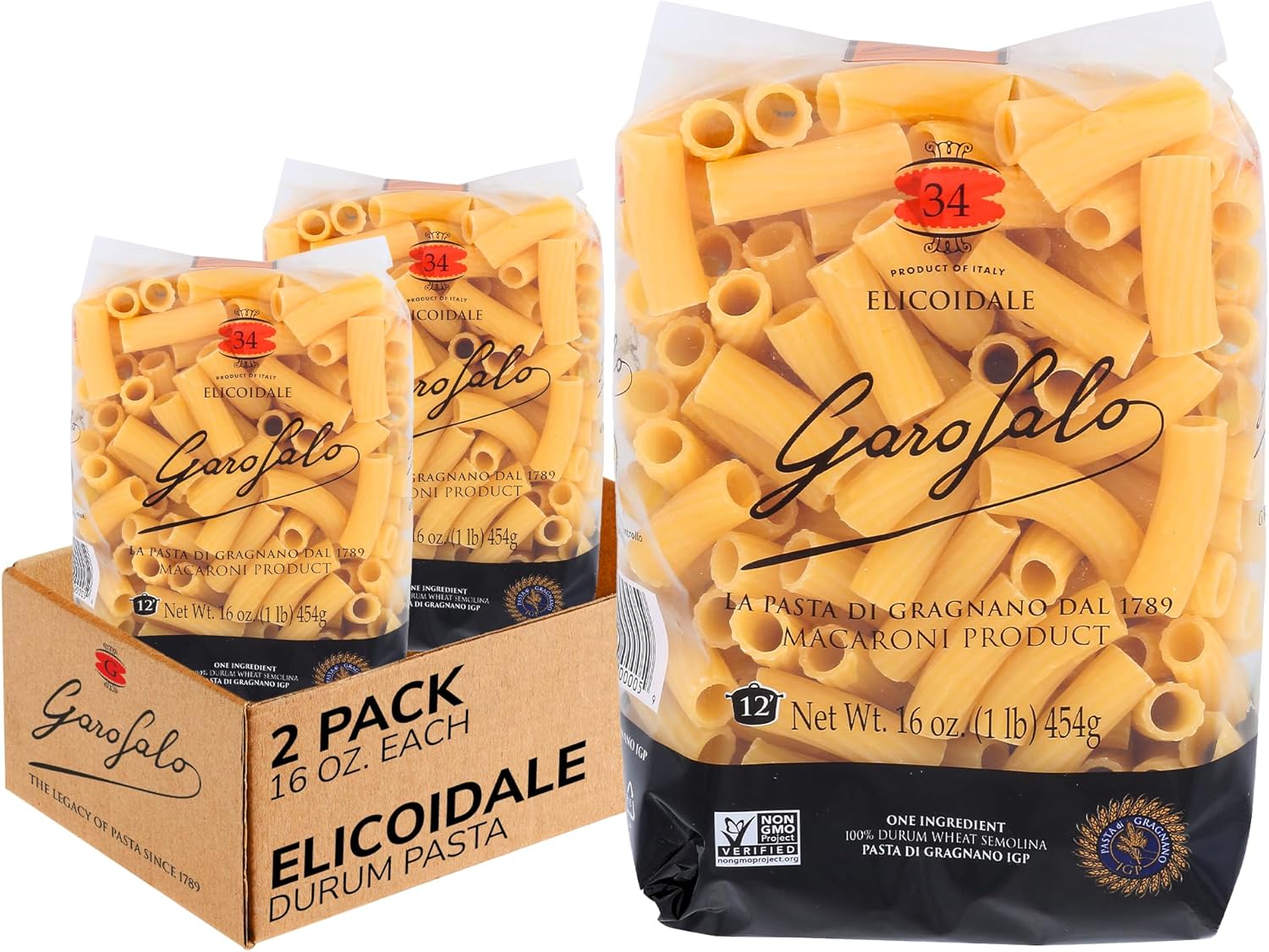 Garofalo - Premium Durum Wheat Semolina Elicoidale Pasta, Italian Made, Bronze-Drawn, Al-Dente, One-Ingredient Pasta (2 pack)