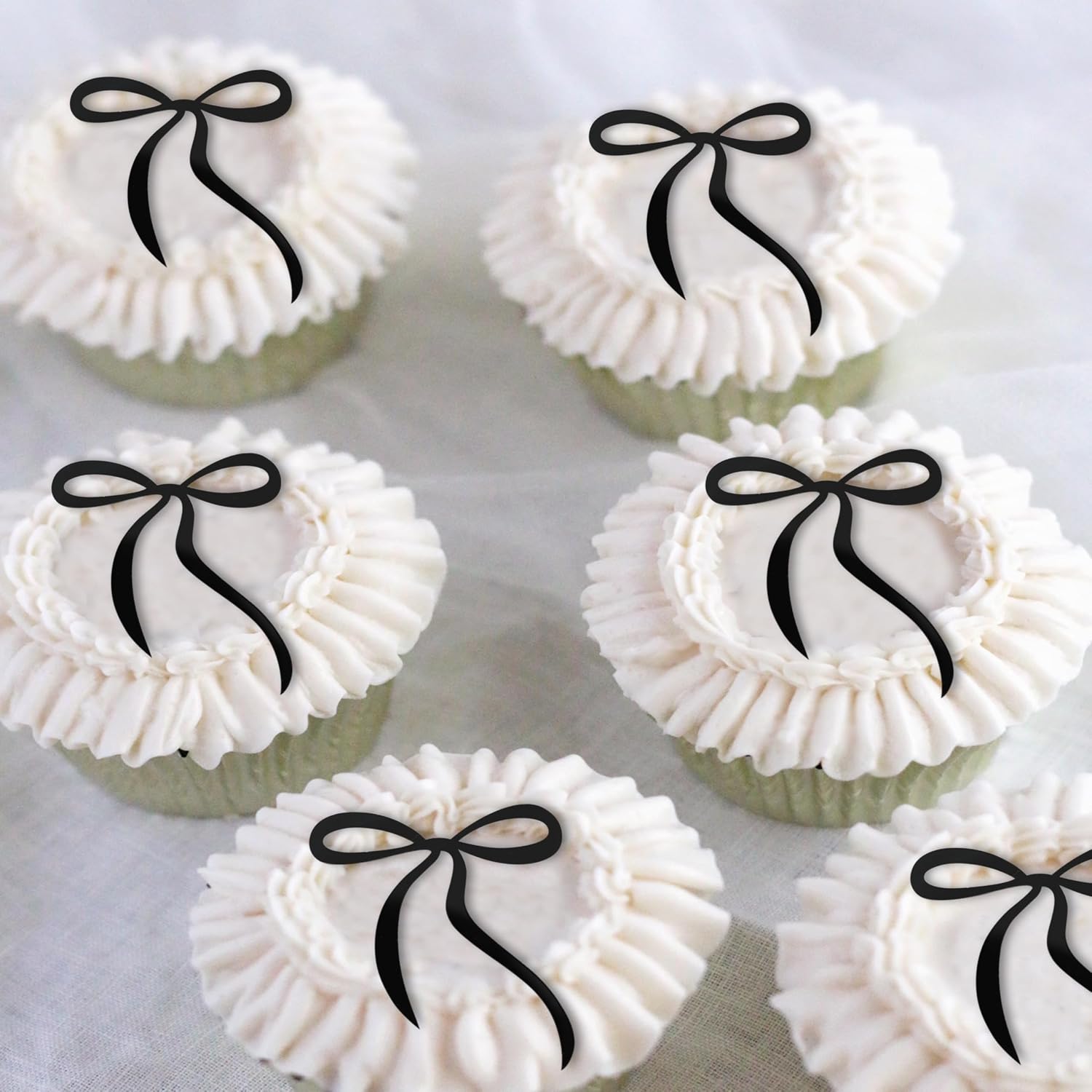Black Bow Cupcake Toppers - Acrylic Bow Tie Birthday Decoration, Wedding Cupcake Toppers, Bridal Shower Party Decorations, Suitable For Wedding Bachelor Party Supplies