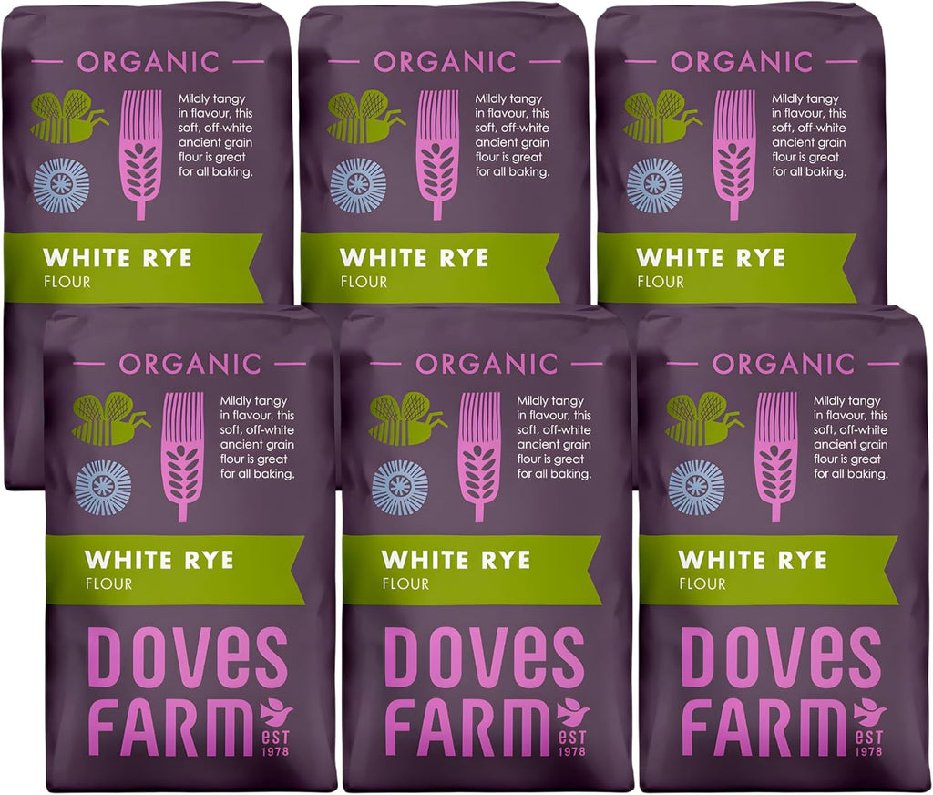 Doves Farm Organic White Rye Flour 2.2 lb (Pack of 6) - Ancient Grain Light Rye Flour for All British Baking: Breads, Sourdoughs, Cakes, Cookies & More | Kosher & Vegan Friendly | Imported From UK