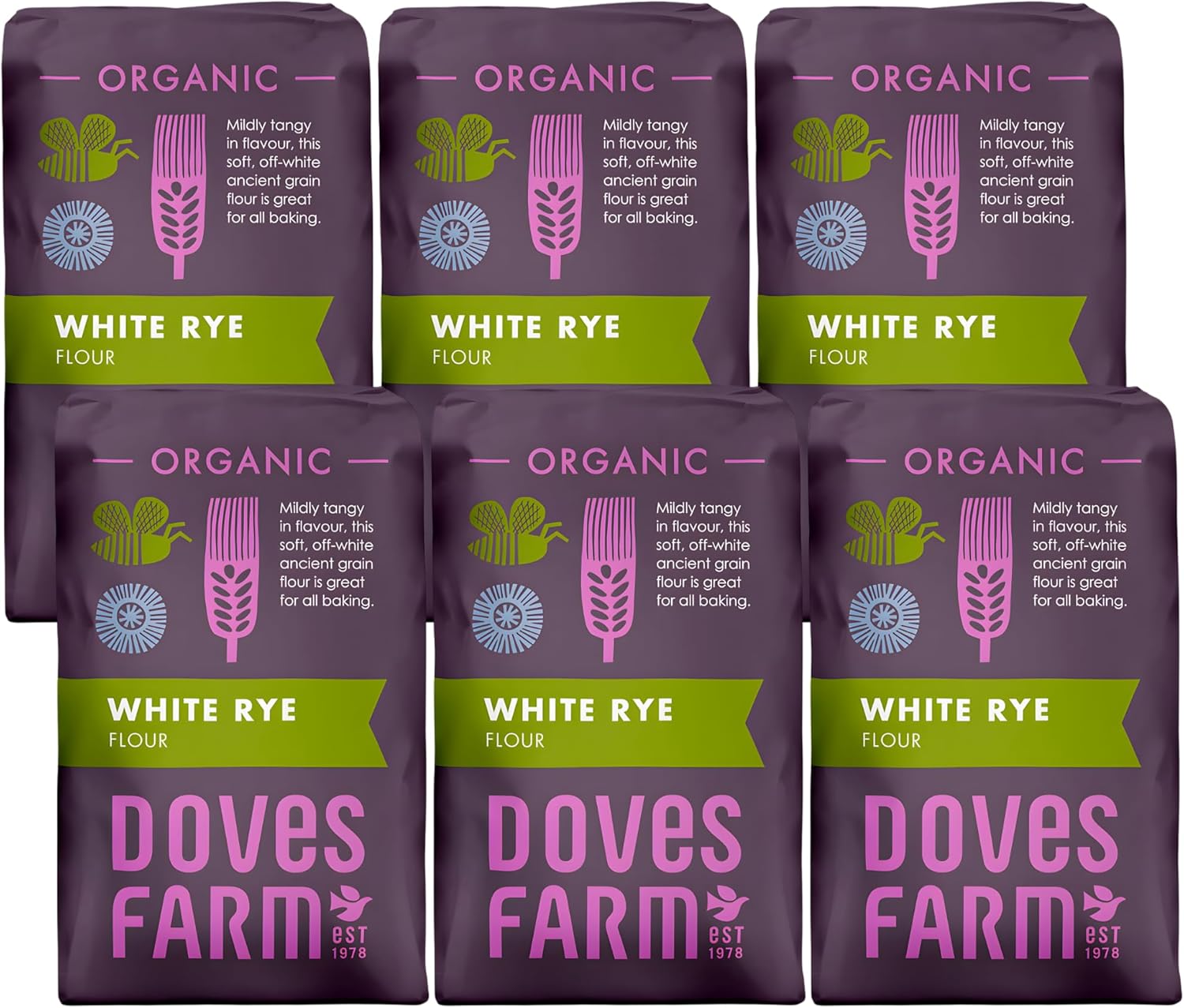 Doves Farm Organic White Rye Flour 2.2 lb (Pack of 6) - Ancient Grain Light Rye Flour for All British Baking: Breads, Sourdoughs, Cakes, Cookies & More | Kosher & Vegan Friendly | Imported From UK