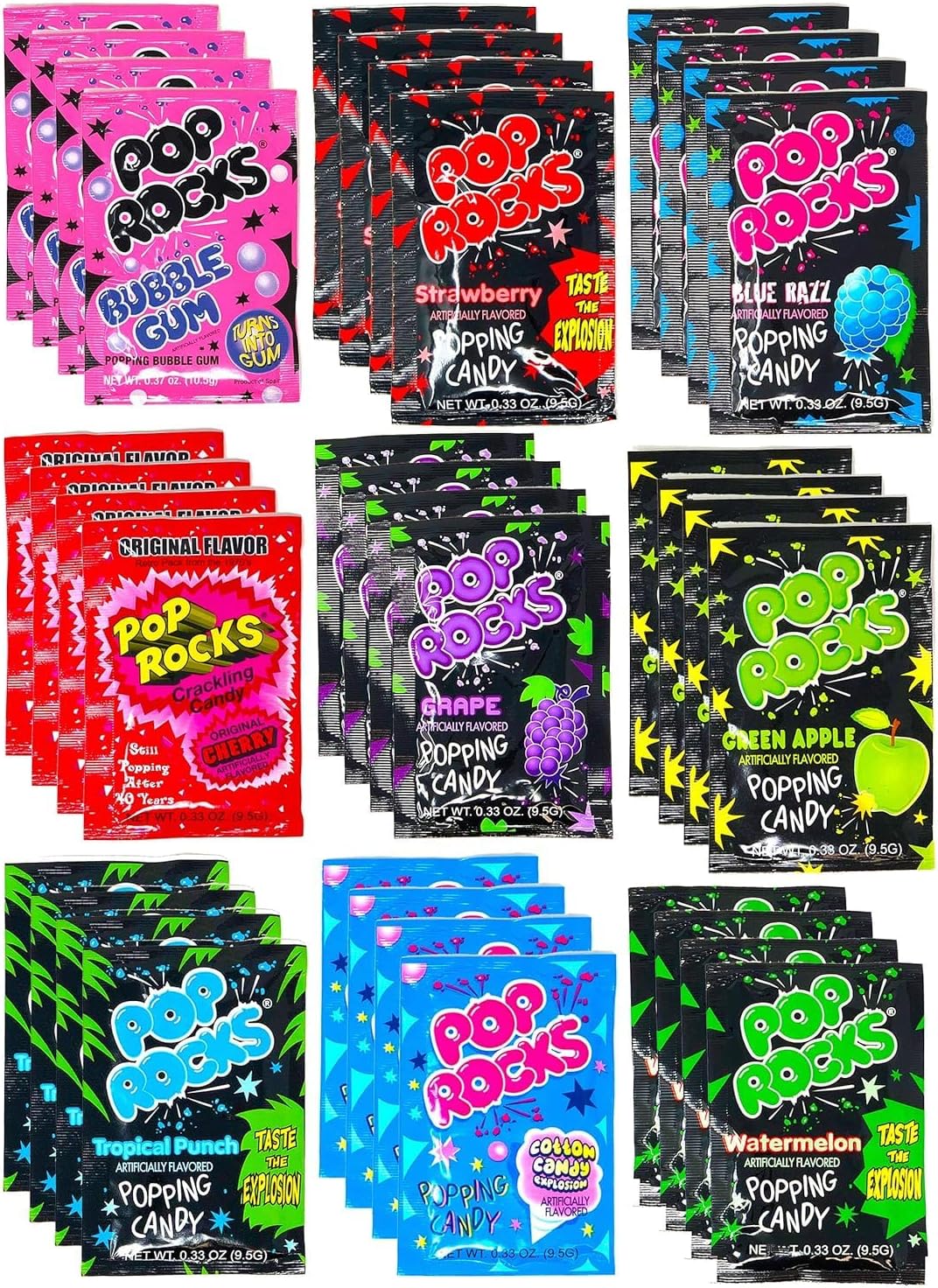 Pop Rocks Candy Variety Pack Popping Candy - Pop Rocks Bulk Candy, Nine Different Flavors Bulk Popping Candy (36 Count)