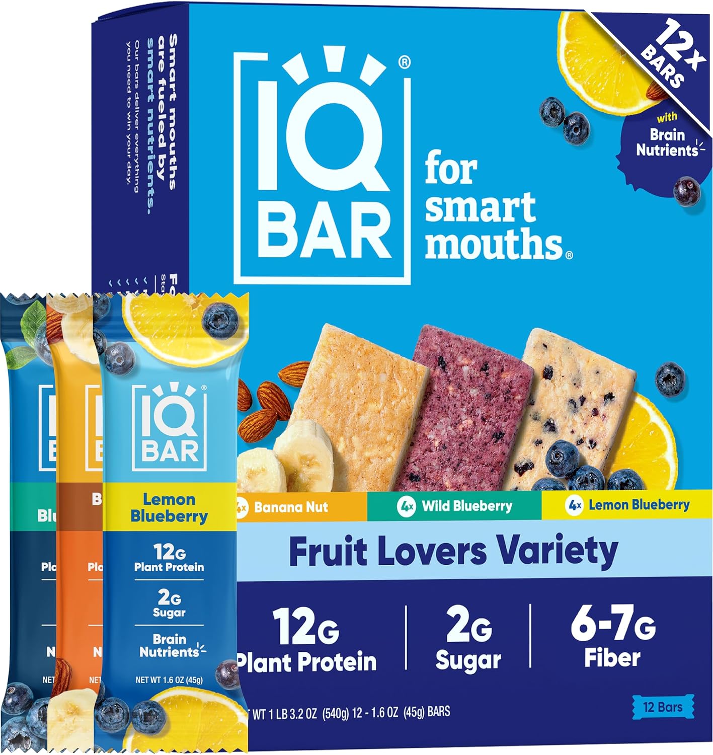 IQBAR Clean Plant Protein Bars - Fruit Lovers Variety Pack - 12 Count - Keto, Vegan, High Fiber, Gluten and Dairy Free, Low Sugar Snack - Brain and Body Nutrients for Focus, Energy, Meal Replacement