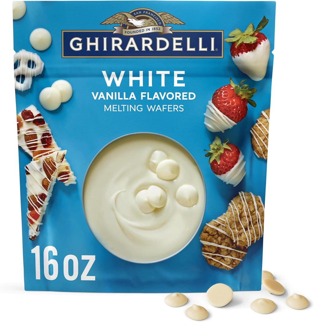 GHIRARDELLI White Vanilla Flavored Melting Wafers, 16 oz Bag – Easy Melt Candy Coating for Baking, Dipping & Dessert Decorating