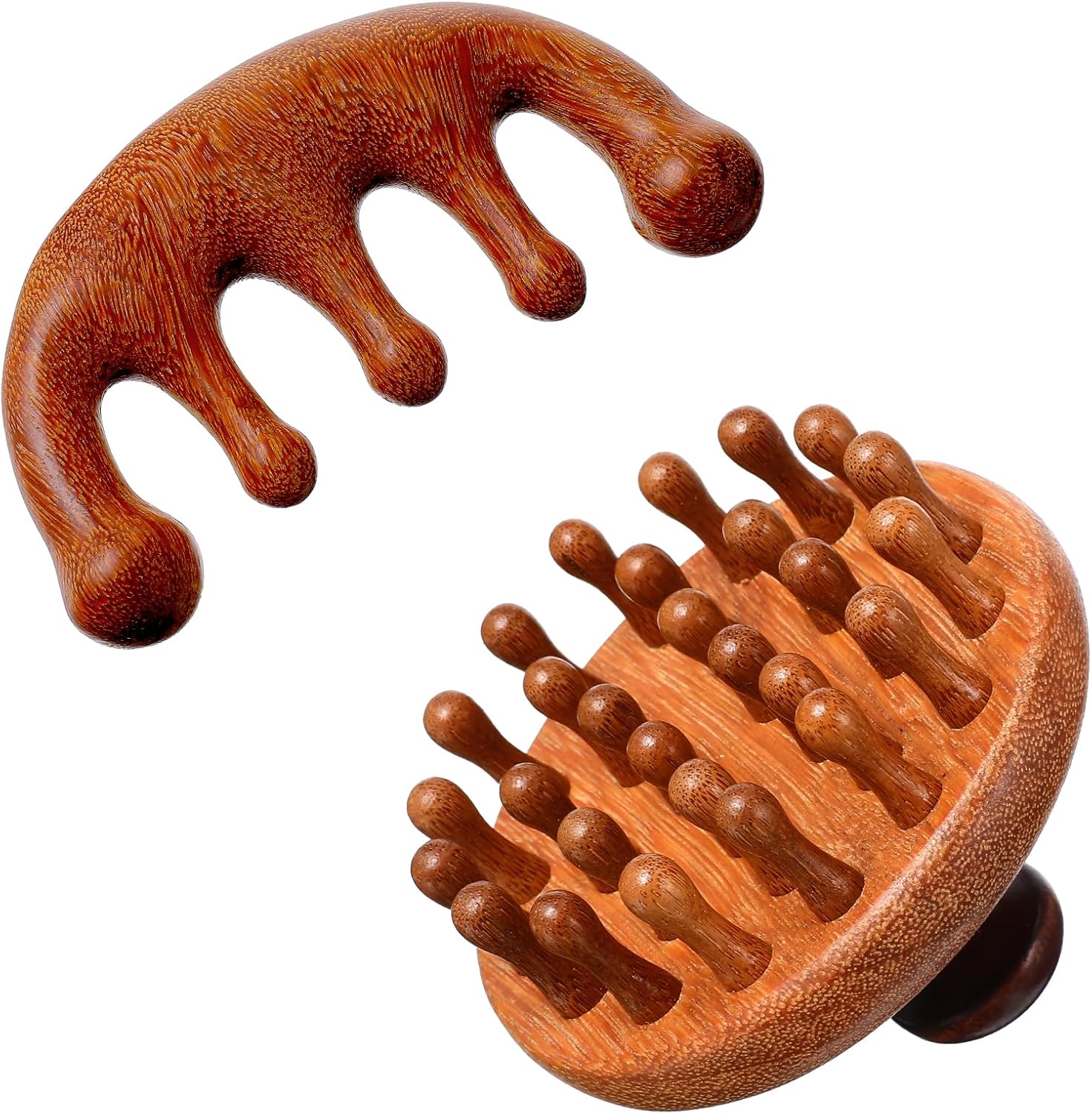 Trinkrittey 2 Pack Wooden Scalp Massager Comb Wooden Hair Brush Head Gua Sha Brush Hair Scrubber Portable Handheld Hairs Growth Tool for Women Men Hairs Growth Stress Relief Spa