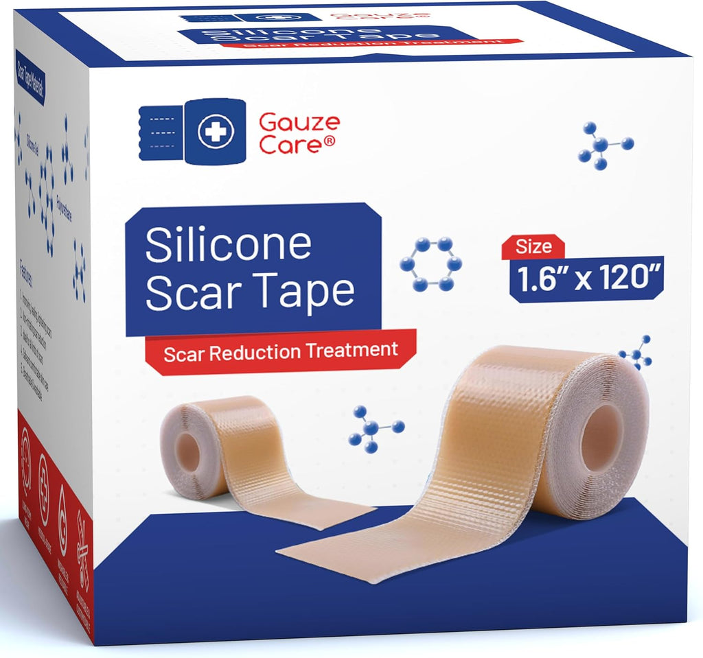 GauzeCare Silicone Scar Tape – 1.6”x120” Roll – Medical-Grade, Reusable, Professional Silicone Scar Tape for surgical scars, C-Section, Burns, Keloid, and Acne Scars