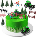 12 Pieces Tractor Cake Topper Set with Tree Farmer Fences Mini Barn Animal Figurines for Farm Animal Theme Party Birthday Party Decorations