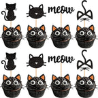 24 Pack Cat and Meow Cupcake Toppers Black Glitter Kitten Cat Cupcake Food Picks Cat Lover Kitten Theme Baby Shower Kids Birthday Wedding Party Cake Decorations Supplies