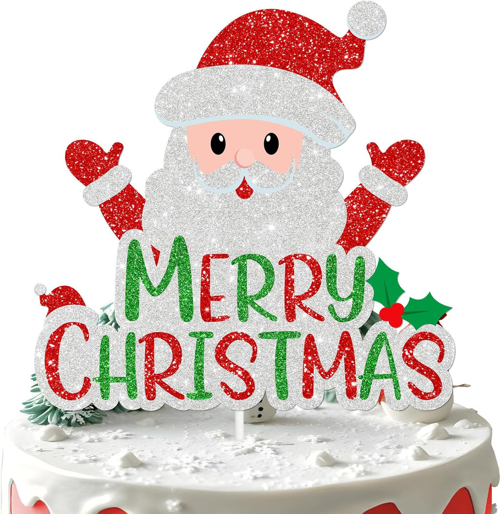 Santa Claus Merry Christmas Cake Topper,Snowman Decor Party Xmas Theme For Kids Boys Girls Happy Birthday Party Decorations Supplies