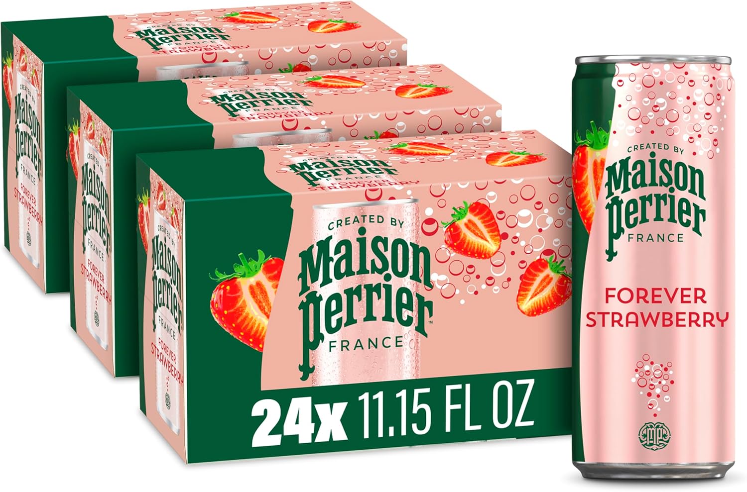 Maison Perrier Forever Strawberry Flavored Sparkling Water, 11.15 Fl Oz Cans, 8 Count, 3 Pack