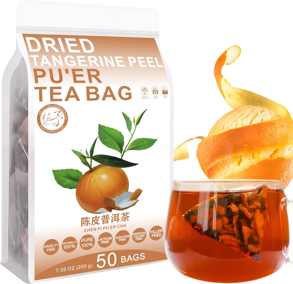 Plant Gift Dried Tangerine Peel Pu'er Tea Bag 7.05oz (4g*50bags) Pu'er Tea, Orange Peel, Chinese Pure Natural, Health Care Mixed Tea, Combination of Floral Tea 200g 陈皮普洱茶