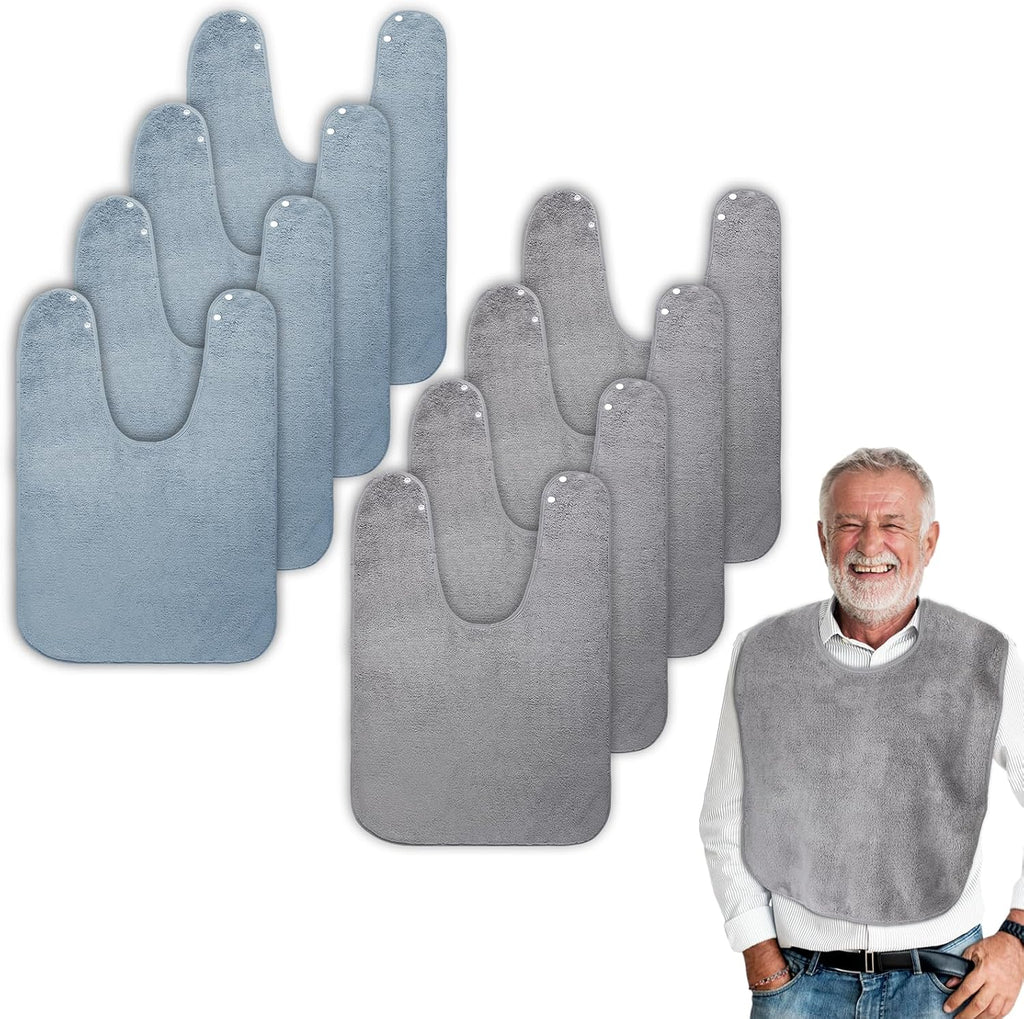 Berlune 8 Pcs Adult Bibs for Men and Women Large Bibs for Adults Senior Citizens Washable Adjustable Terry Cloth Dining Clothing Protectors Towel for Elderly Disabled Eating