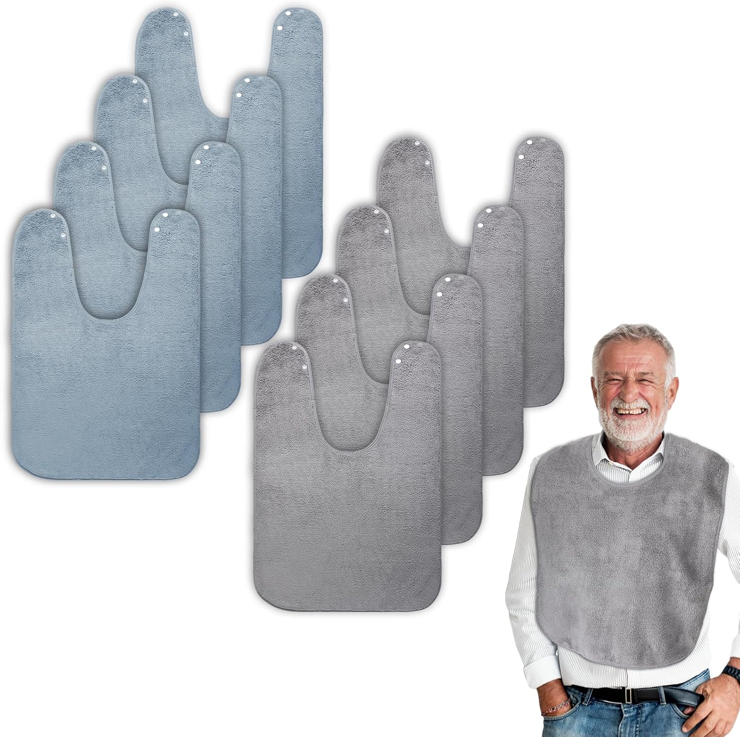Berlune 8 Pcs Adult Bibs for Men and Women Large Bibs for Adults Senior Citizens Washable Adjustable Terry Cloth Dining Clothing Protectors Towel for Elderly Disabled Eating