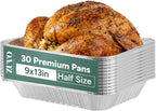 Zuvo 9x13 Aluminum Foil Pans (30 Pack) - Disposable Half Size Deep Steam Table Pans, Heavy Duty Tin Foil Trays for Roasting Turkey, Lasagna, Casseroles - Thanksgiving, Christmas, BBQ, Catering