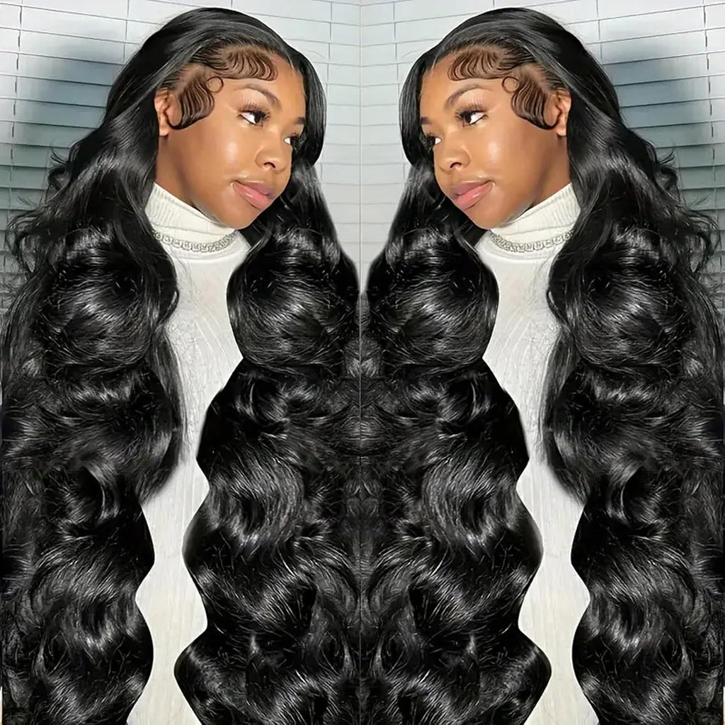 13x6 HD Frontal Wig 250 Density HD Lace Front Wigs Human Hair Pre Plucked with Baby Hair Brazilian Virgin Hair Glueless Body Wave Wig 18 Inch Transparent Lace Front Wigs Human Hair Natural Black