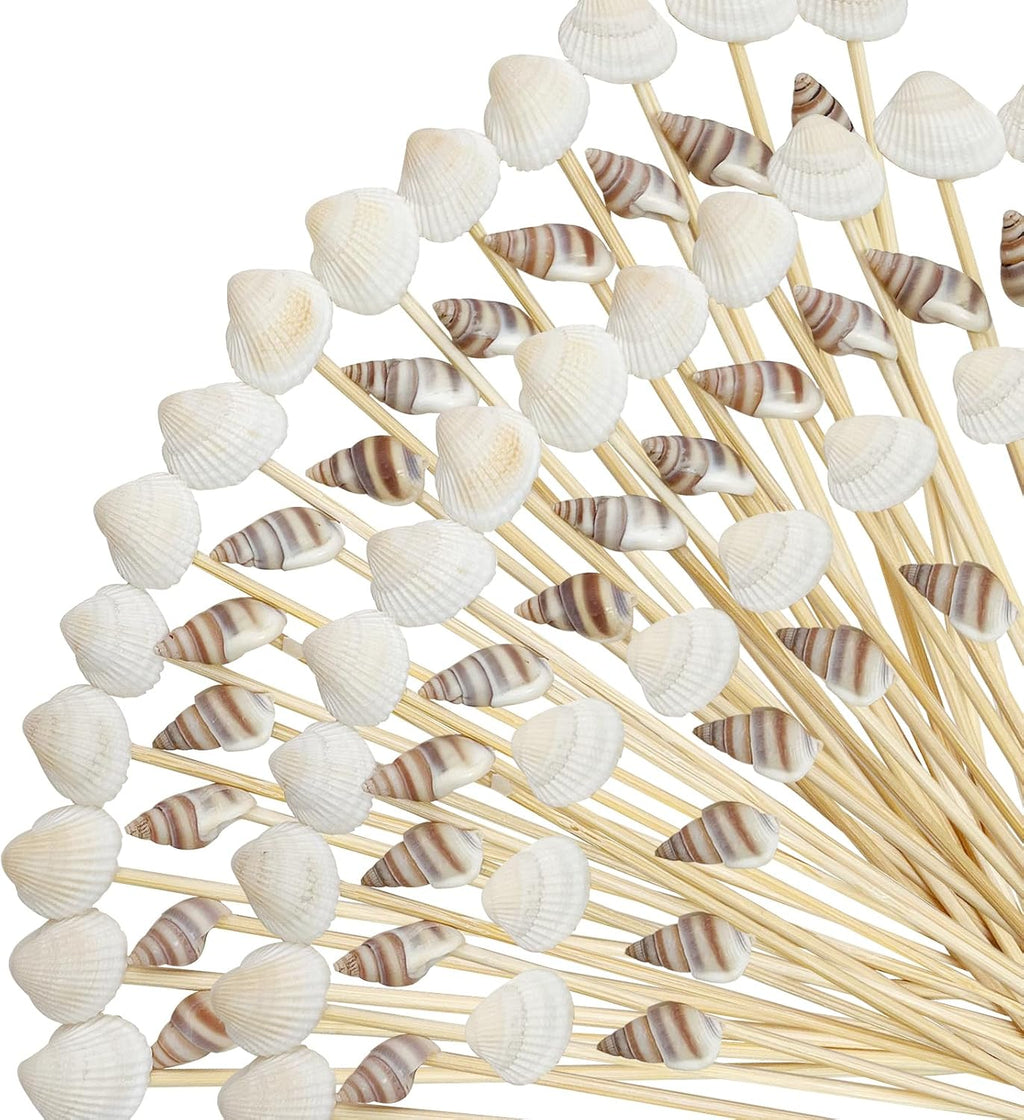 200Pcs Seashell Cocktail Picks,Beach Hawaiian Lua Party Pick 4.7 Inch Fancy Appetizer Tooth Picks for Summer Hawaiian Party Luau Beach Holiday Party Supplies