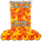 Peach Rings Gummy Candy (5 Pound Bag) 80oz. Bulk Chewy Authentic Taste Gourmet Candies