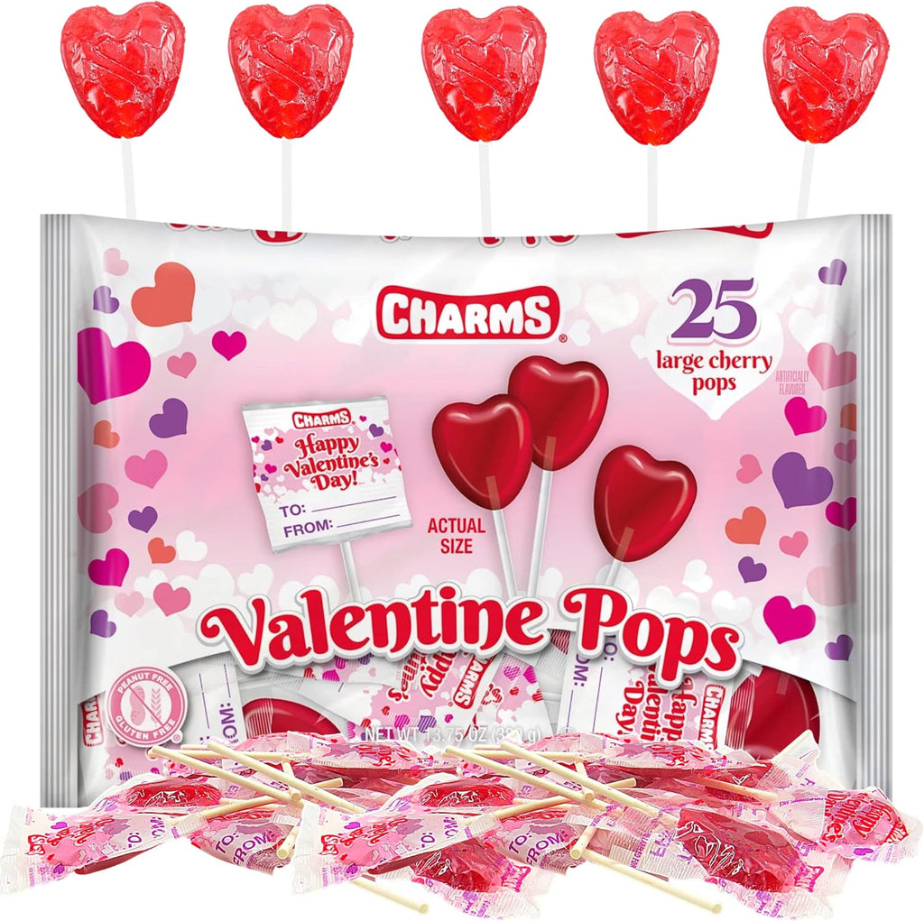Heart Shaped Valentine Lollipops, Individually Wrapped Bulk Candies For Classroom Exchanges, Themed Party Candy, 25 Count Bag