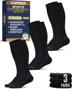 Pembrook 3 Pairs Copper Mens Compression Socks 20-30 mmHg, Running, Hiking, Athletic Cycling, Travel | Circulation Support