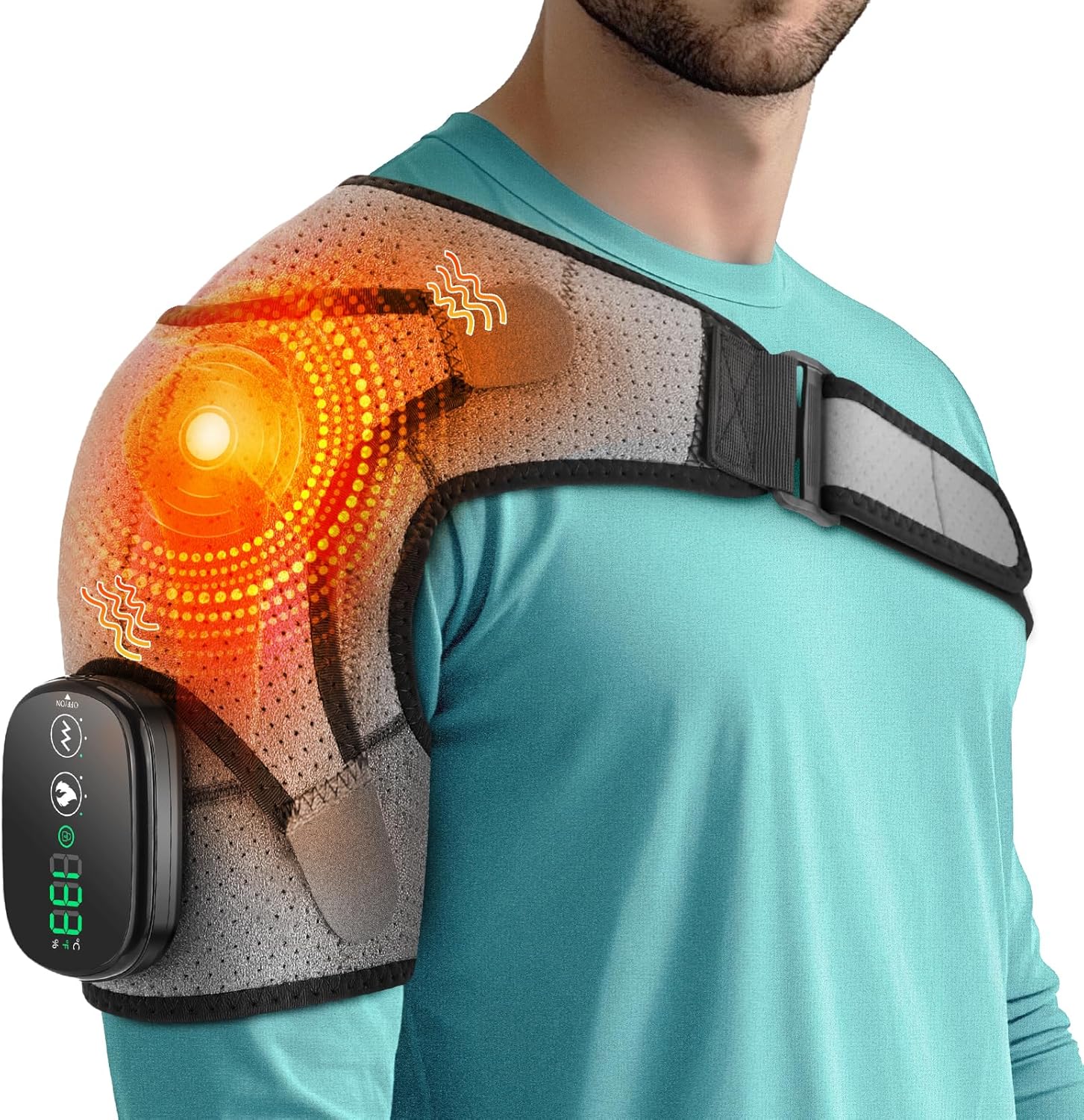 WoloyHeatie Cordless Shoulder Heating Pad, Shoulder Massager for Pain Relief Deep Tissue, Heated Shoulder Wrap with Heat and Massage for Men Women, Rotator Cuff Pain Heating Pad, Grey