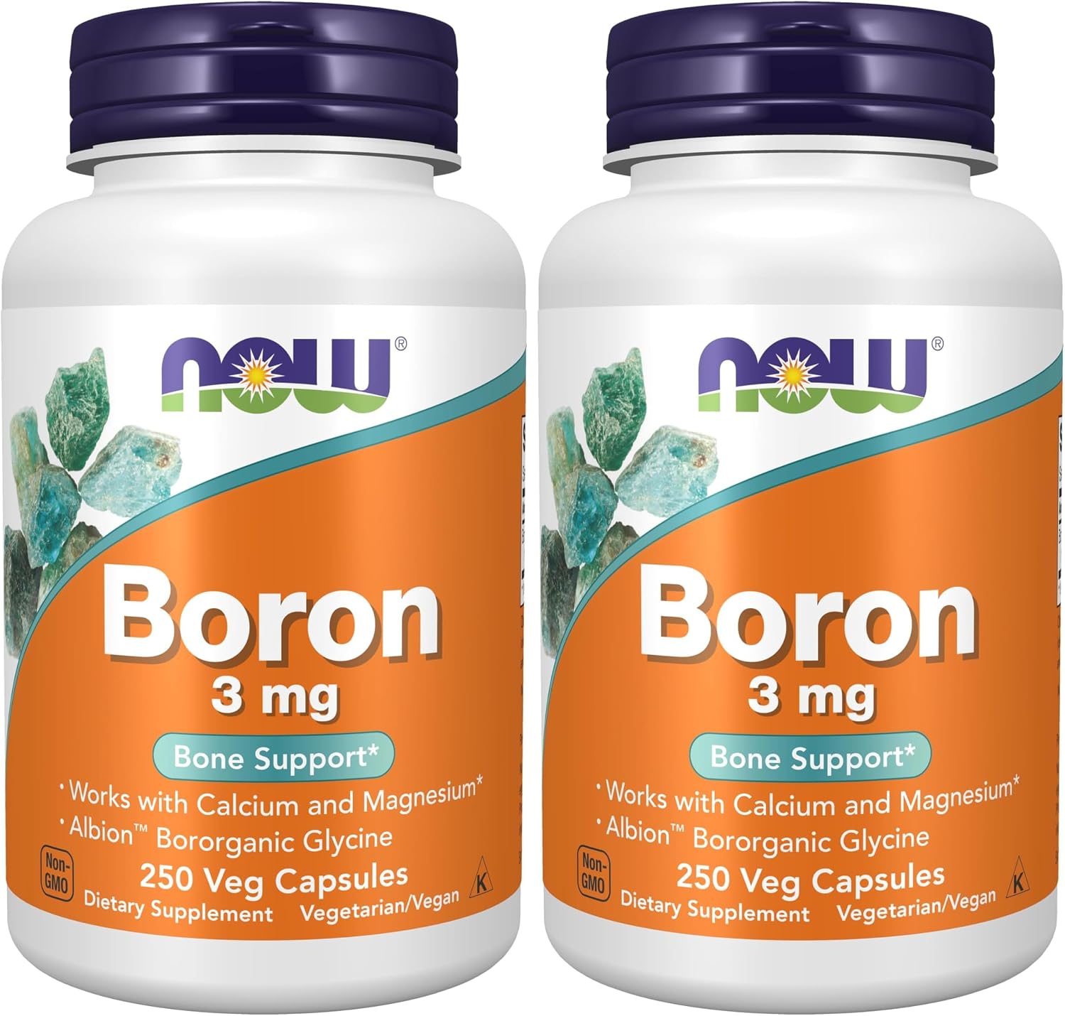 Now Supplements,Boron 3 mg (Bororganic Glycine),Structural Support*,250 Veg Capsules,(Pack of 2)