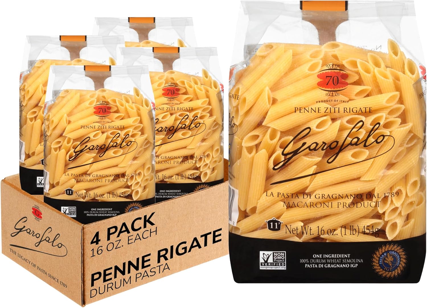 Garofalo - Premium Durum Wheat Semolina Penne Rigate Pasta, Italian Made, Bronze-Drawn, Al-Dente, One-Ingredient Pasta (4 pack)