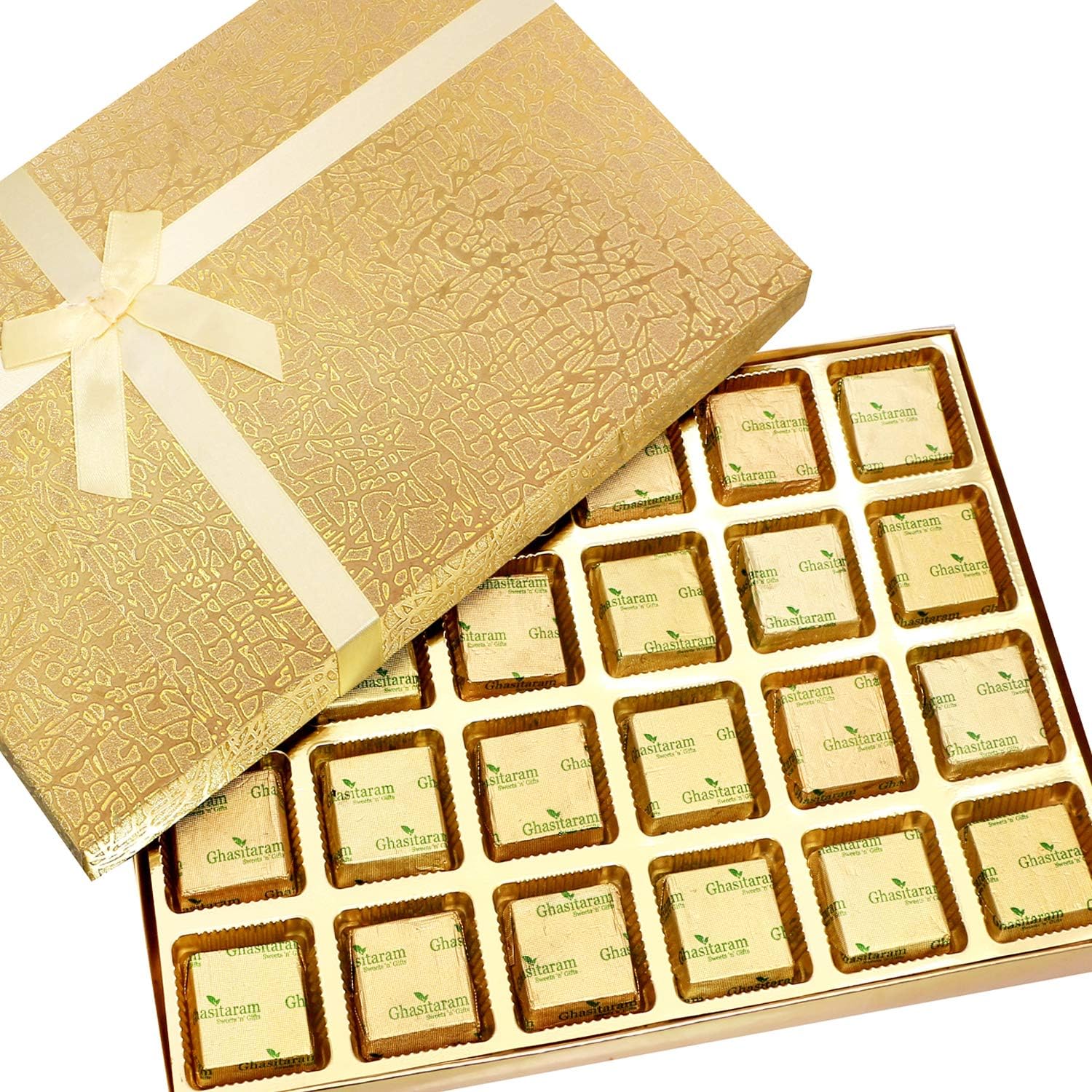 Ghasitaram Gifts Valentines Gift Valentines Day Chocolates for Girlfriend/Boyfriend/Husband and Wife Valentines Special Chocolate Valentines Gifts - Golden 24 pcs Assorted Chocolate Box