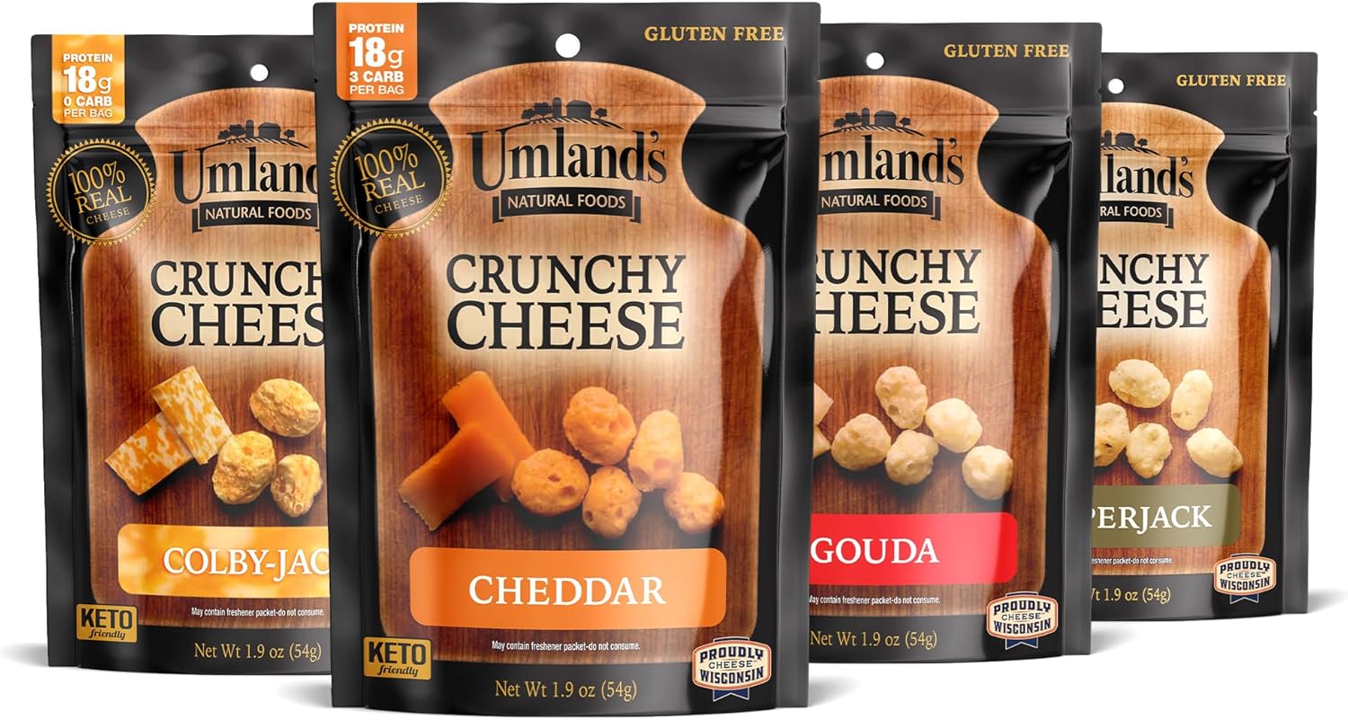 Umland’s Crunchy Cheese – High Protein Keto Snack Variety Pack (4 Flavors: Cheddar, Colby Jack, Pepper Jack, Gouda) | 0g Sugar, Low Carb, Gluten-Free