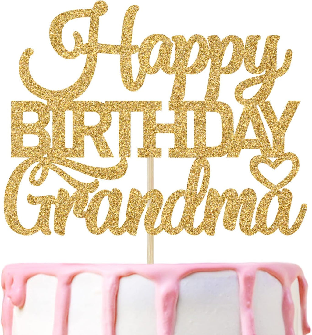 Gold Glitter Happy Birthday Grandma Cake Topper, World's Best Nanna Cake Decor, Grandma's Birthday Celebration Party Decorations Supplies