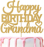 Gold Glitter Happy Birthday Grandma Cake Topper, World's Best Nanna Cake Decor, Grandma's Birthday Celebration Party Decorations Supplies