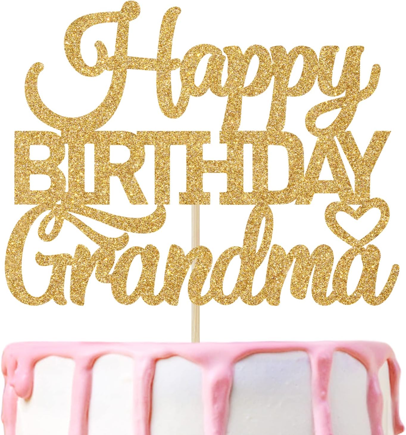 Gold Glitter Happy Birthday Grandma Cake Topper, World's Best Nanna Cake Decor, Grandma's Birthday Celebration Party Decorations Supplies