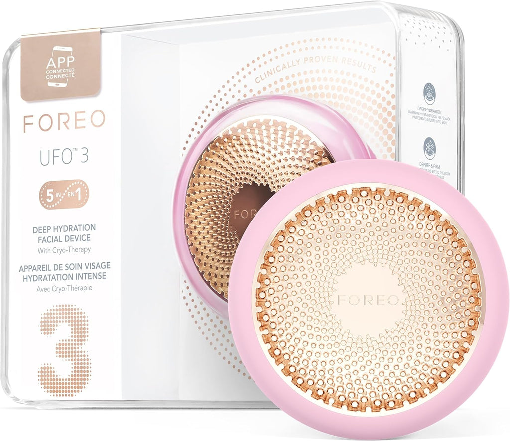 FOREO UFO 3 Deep Face Moisturiser - 5-in-1 Facial Spa - Red Light, Warming, Cooling, Massage, Anti Aging - Face Mask Skin Care - Pearl Pink