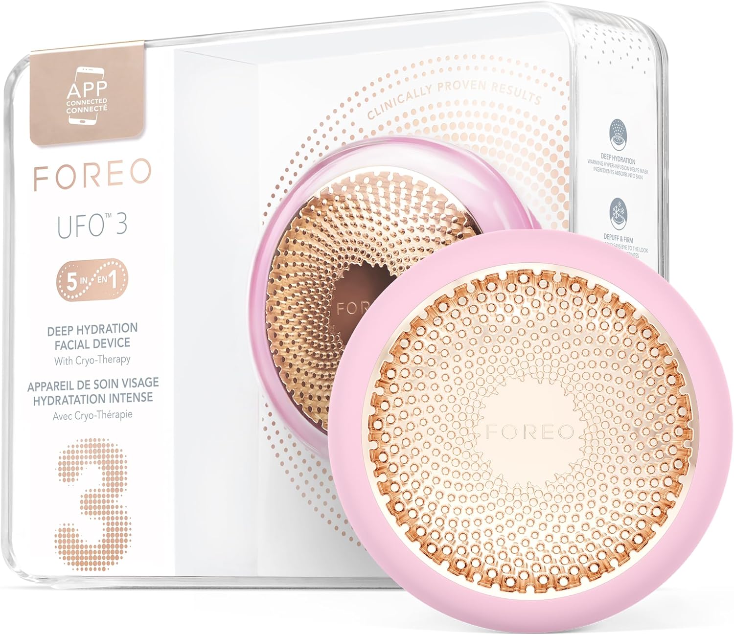 FOREO UFO 3 Deep Face Moisturiser - 5-in-1 Facial Spa - Red Light, Warming, Cooling, Massage, Anti Aging - Face Mask Skin Care - Pearl Pink