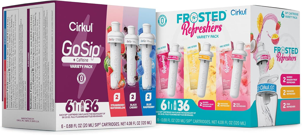 Cirkul Variety Pack Bundle, Flavored Water Cartridge 12-Pack (GoSip, Frosted Refreshers), Sugar-free Drink Mix