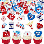 50Pcs Edible Nurse Doctor Cupcake Toppers Edible Medical Tools Cupcake Picks for Hospital Party Decorations Doctor's Nurse's Day Party Medical Graduation Retirement Birthday Cupcake Decorations