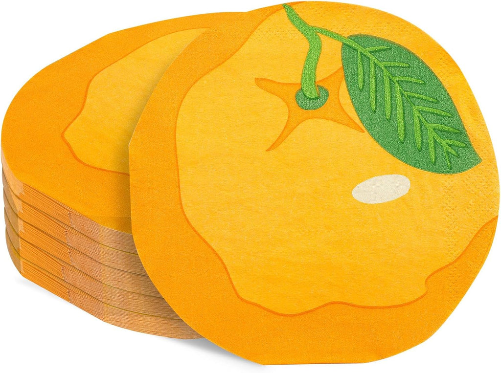 100 Pieces Paper Fruit Napkins Summer Decorative Napkin Disposable Fruits Birthday Party Supplies 2 Ply Absorbent Napkins for Baby Shower Holiday Fruit Party Dinnerware(Orange)
