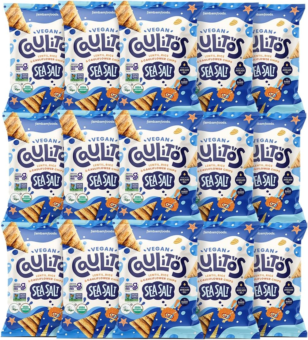 Caulitos – 15 Pack | Lentil, Rice & Cauliflower Chips | Organic, Gluten-Free, Non-GMO, Kosher, Nut-Free, Baked with Avocado Oil (15 oz, Vegan Sea Salt)