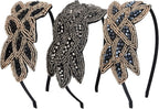 Tatuo 3 Pieces 1920s Flapper Headbands for Women 20s Vintage Headpiece Rhinestone Beaded Leaf Hairband Hair Accessory