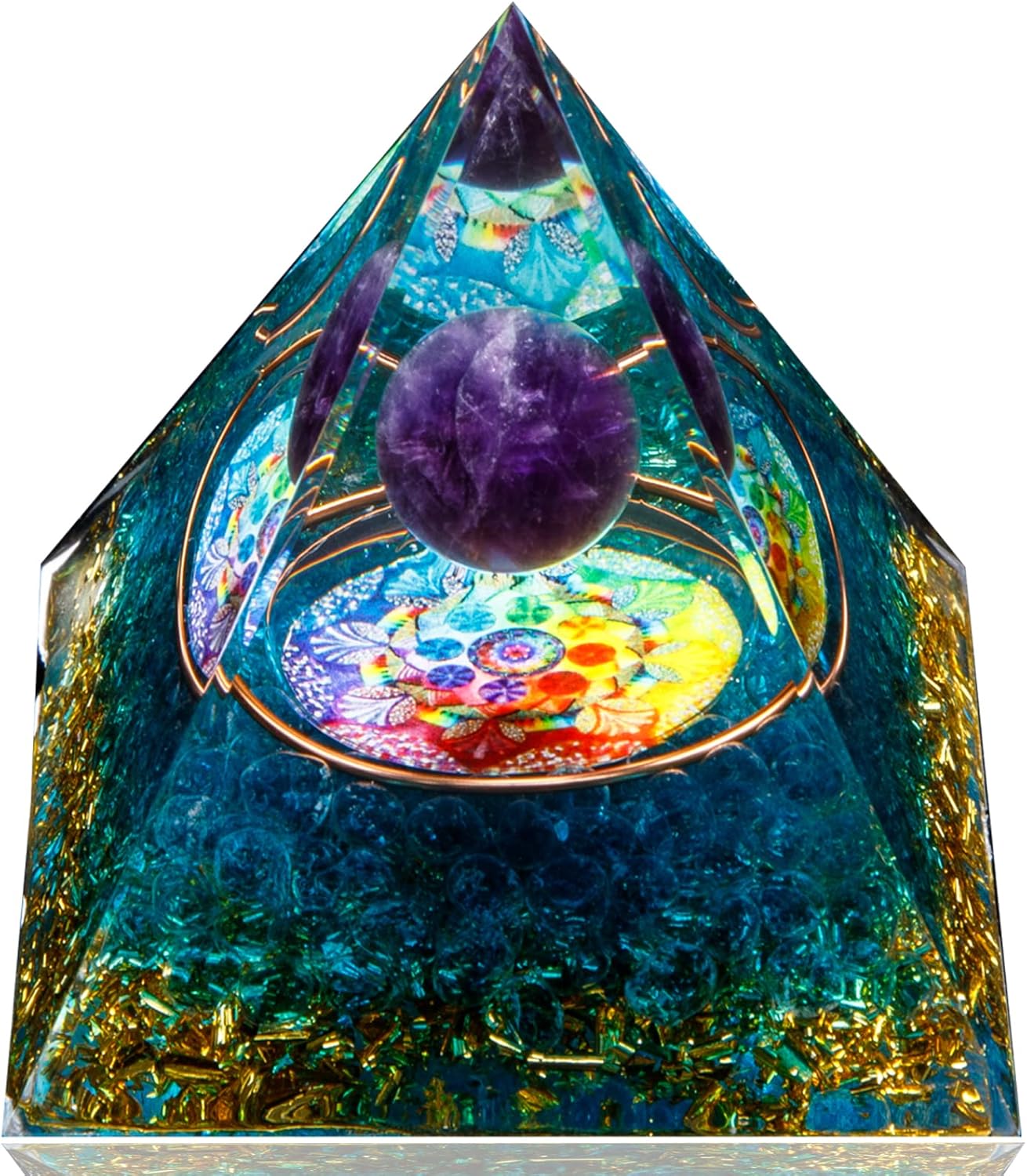 Orgone Pyramid, Amethyst Healing Crystal Pyramid and Orgonite Healing Stones, Protection Crystal Energy Generator for Yoga, Meditation, Stress Reduce