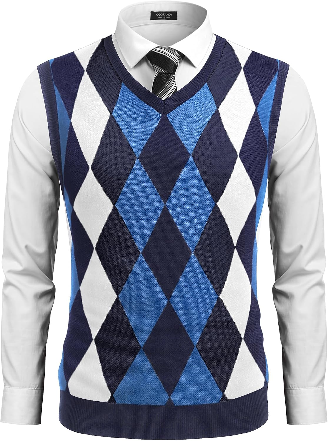 COOFANDY Men's Sleeveless V Neck Pullover Sweater Slim Fit Casual Argyle Vest Sweaters